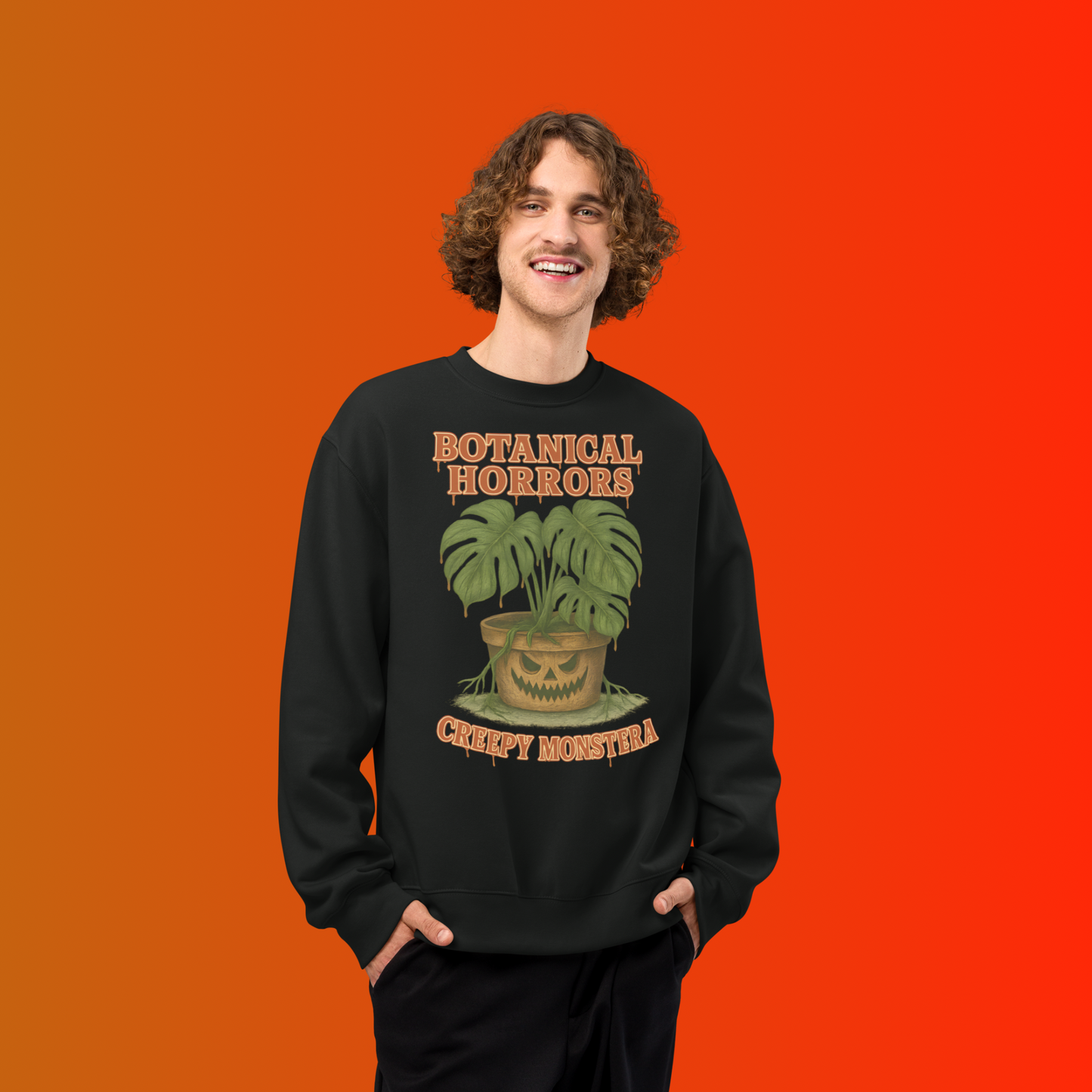 Creepy Monstera Horror Plant Sweatshirt β Botanical Halloween Graphic Sweatshirt