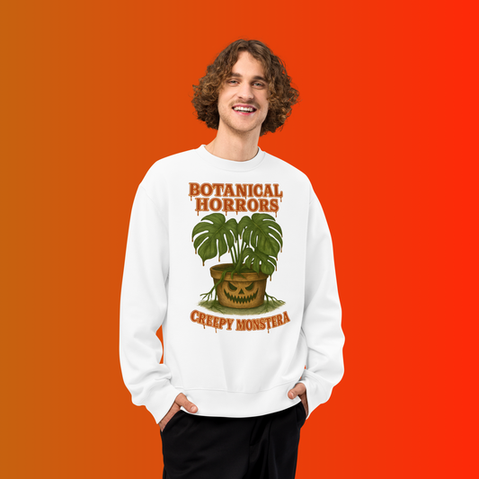 Creepy Monstera Horror Plant Sweatshirt – Botanical Halloween Graphic Sweatshirt
