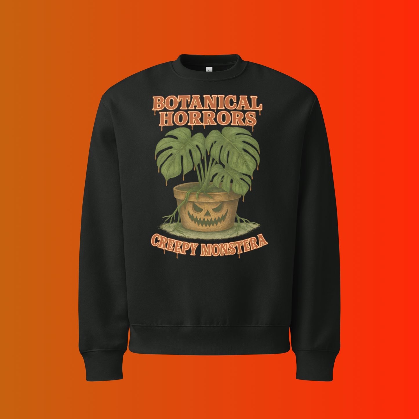 Creepy Monstera Horror Plant Sweatshirt – Botanical Halloween Graphic Sweatshirt